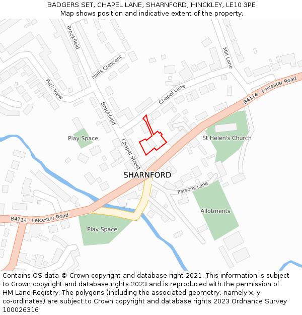 BADGERS SET, CHAPEL LANE, SHARNFORD, HINCKLEY, LE10 3PE: Location map and indicative extent of plot