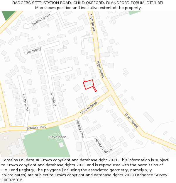 BADGERS SETT, STATION ROAD, CHILD OKEFORD, BLANDFORD FORUM, DT11 8EL: Location map and indicative extent of plot