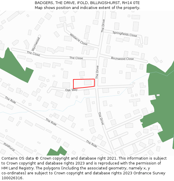 BADGERS, THE DRIVE, IFOLD, BILLINGSHURST, RH14 0TE: Location map and indicative extent of plot