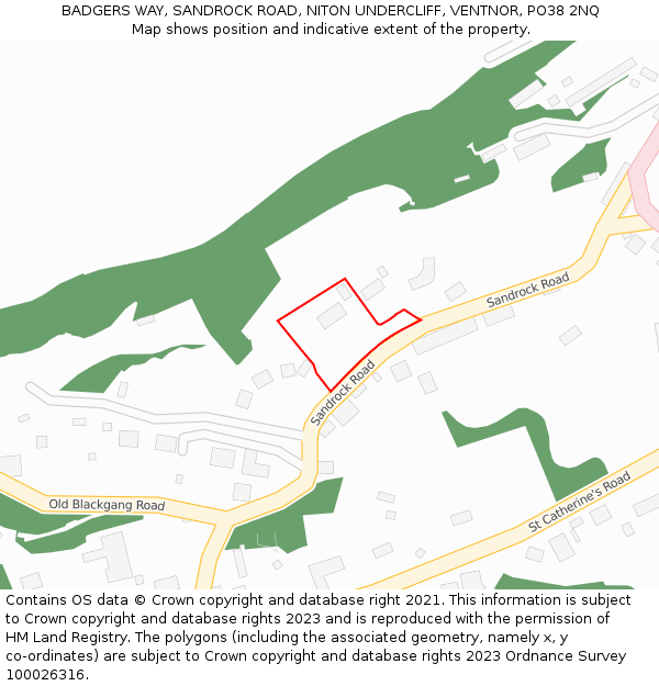 BADGERS WAY, SANDROCK ROAD, NITON UNDERCLIFF, VENTNOR, PO38 2NQ: Location map and indicative extent of plot