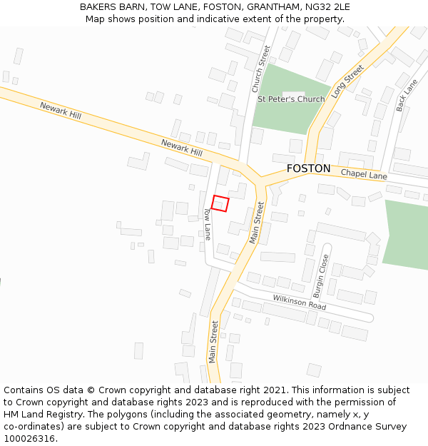 BAKERS BARN, TOW LANE, FOSTON, GRANTHAM, NG32 2LE: Location map and indicative extent of plot