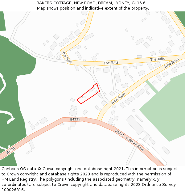 BAKERS COTTAGE, NEW ROAD, BREAM, LYDNEY, GL15 6HJ: Location map and indicative extent of plot