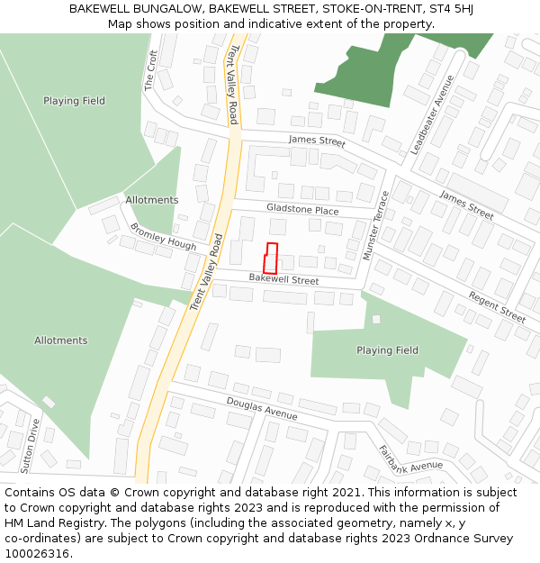 BAKEWELL BUNGALOW, BAKEWELL STREET, STOKE-ON-TRENT, ST4 5HJ: Location map and indicative extent of plot