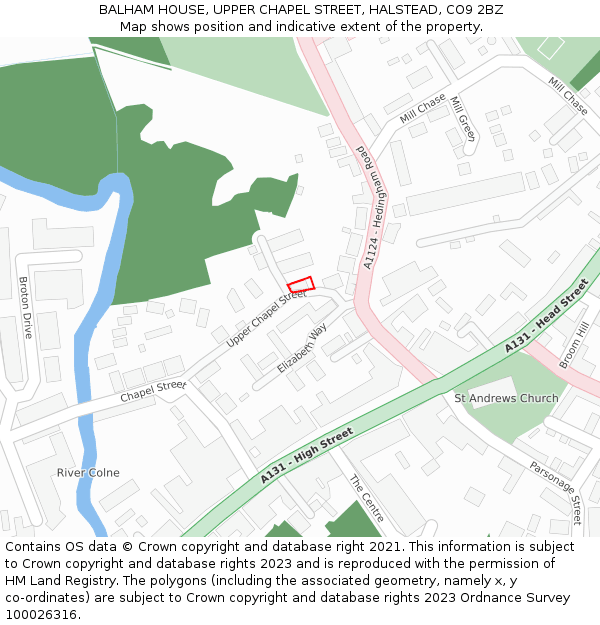 BALHAM HOUSE, UPPER CHAPEL STREET, HALSTEAD, CO9 2BZ: Location map and indicative extent of plot