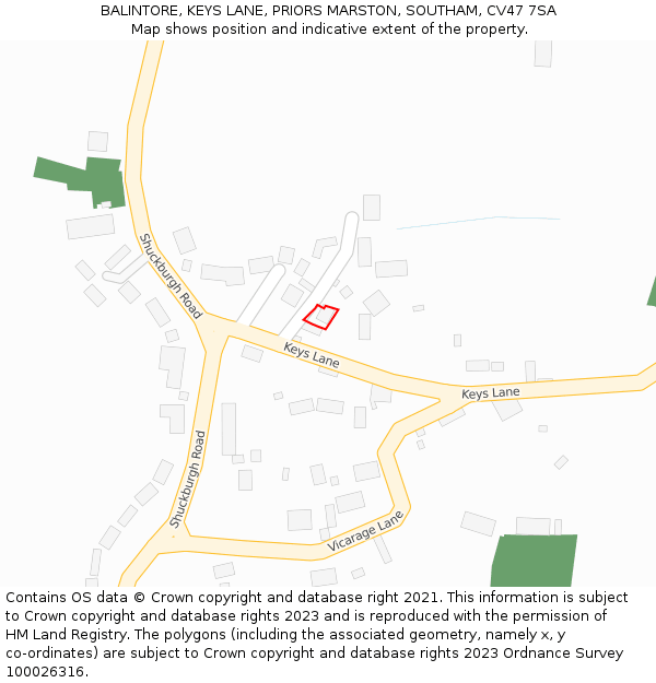 BALINTORE, KEYS LANE, PRIORS MARSTON, SOUTHAM, CV47 7SA: Location map and indicative extent of plot