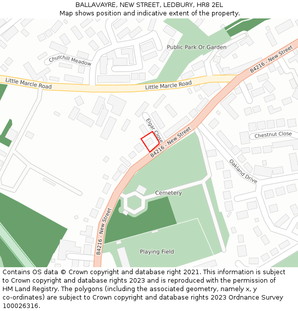 BALLAVAYRE, NEW STREET, LEDBURY, HR8 2EL: Location map and indicative extent of plot