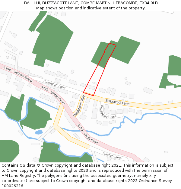 BALLI HI, BUZZACOTT LANE, COMBE MARTIN, ILFRACOMBE, EX34 0LB: Location map and indicative extent of plot