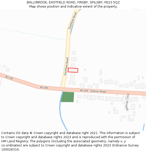 BALLYBROOK, EASTFIELD ROAD, FIRSBY, SPILSBY, PE23 5QZ: Location map and indicative extent of plot