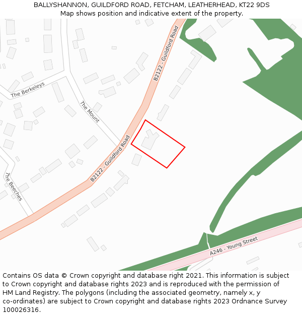 BALLYSHANNON, GUILDFORD ROAD, FETCHAM, LEATHERHEAD, KT22 9DS: Location map and indicative extent of plot