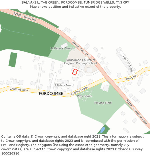 BALNAKEIL, THE GREEN, FORDCOMBE, TUNBRIDGE WELLS, TN3 0RY: Location map and indicative extent of plot