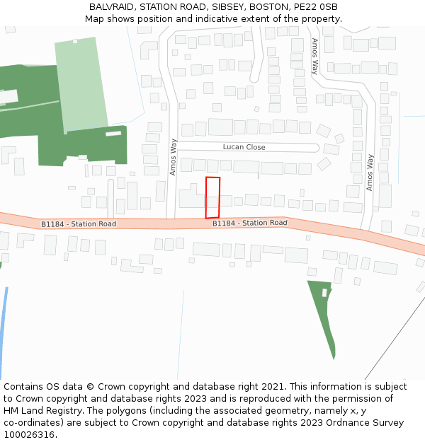 BALVRAID, STATION ROAD, SIBSEY, BOSTON, PE22 0SB: Location map and indicative extent of plot