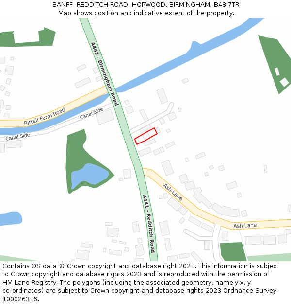 BANFF, REDDITCH ROAD, HOPWOOD, BIRMINGHAM, B48 7TR: Location map and indicative extent of plot