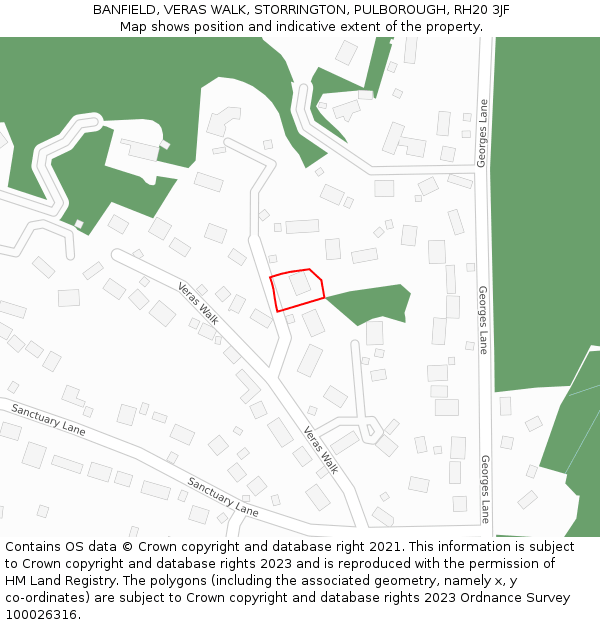 BANFIELD, VERAS WALK, STORRINGTON, PULBOROUGH, RH20 3JF: Location map and indicative extent of plot