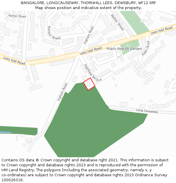 BANGALORE, LONGCAUSEWAY, THORNHILL LEES, DEWSBURY, WF12 0RF: Location map and indicative extent of plot