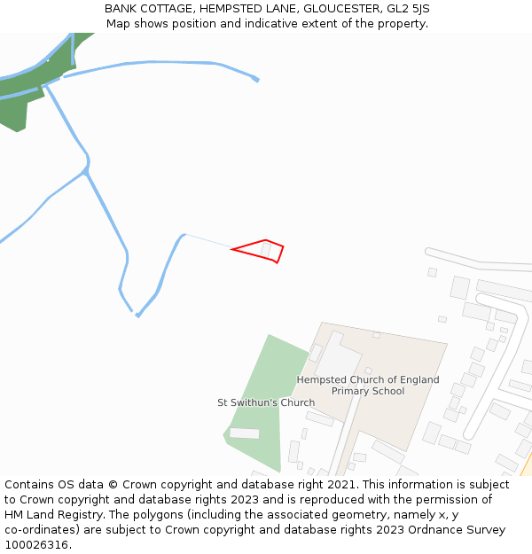 BANK COTTAGE, HEMPSTED LANE, GLOUCESTER, GL2 5JS: Location map and indicative extent of plot