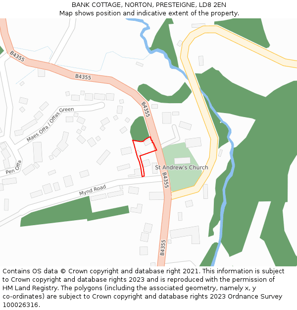 BANK COTTAGE, NORTON, PRESTEIGNE, LD8 2EN: Location map and indicative extent of plot