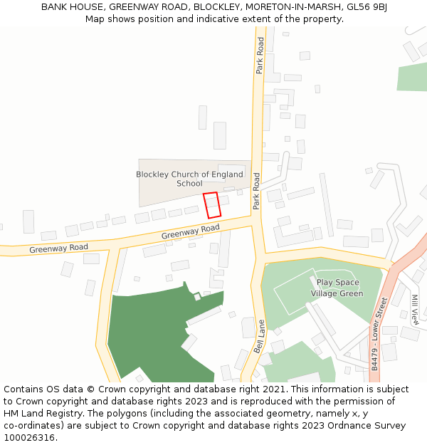 BANK HOUSE, GREENWAY ROAD, BLOCKLEY, MORETON-IN-MARSH, GL56 9BJ: Location map and indicative extent of plot