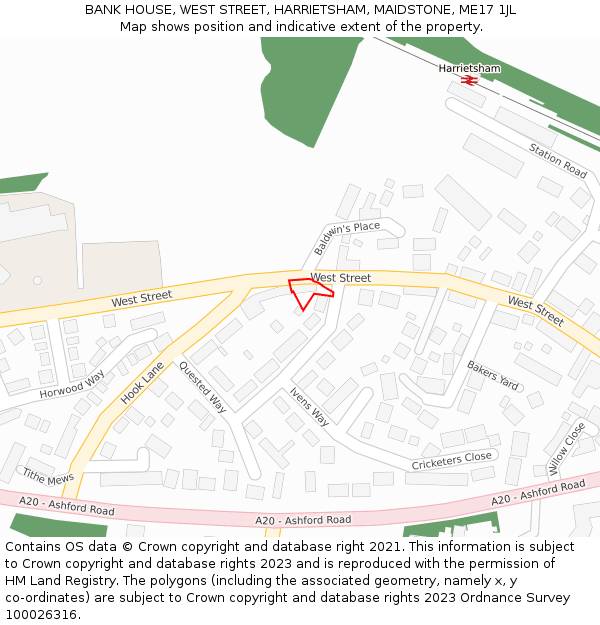 BANK HOUSE, WEST STREET, HARRIETSHAM, MAIDSTONE, ME17 1JL: Location map and indicative extent of plot