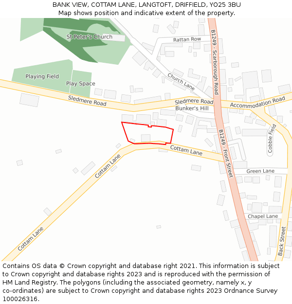 BANK VIEW, COTTAM LANE, LANGTOFT, DRIFFIELD, YO25 3BU: Location map and indicative extent of plot
