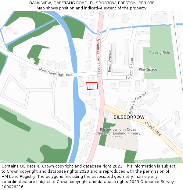 BANK VIEW, GARSTANG ROAD, BILSBORROW, PRESTON, PR3 0RE: Location map and indicative extent of plot