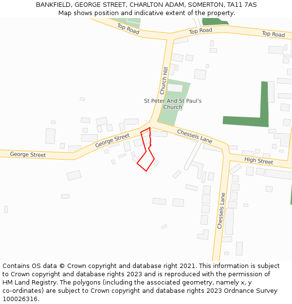 BANKFIELD, GEORGE STREET, CHARLTON ADAM, SOMERTON, TA11 7AS: Location map and indicative extent of plot