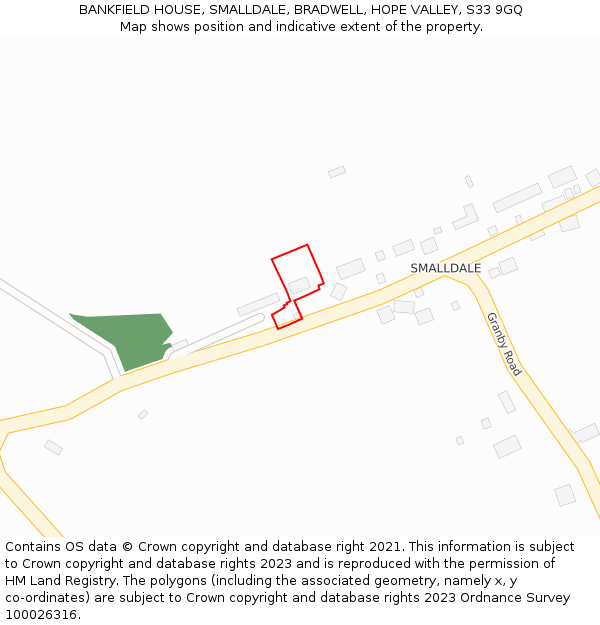 BANKFIELD HOUSE, SMALLDALE, BRADWELL, HOPE VALLEY, S33 9GQ: Location map and indicative extent of plot