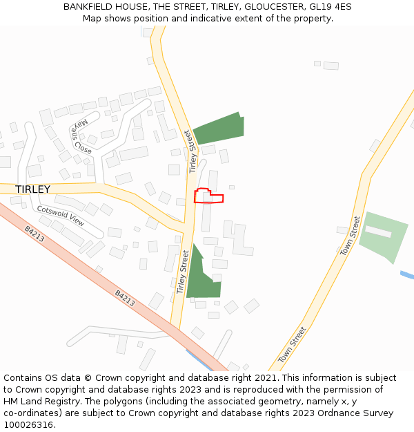 BANKFIELD HOUSE, THE STREET, TIRLEY, GLOUCESTER, GL19 4ES: Location map and indicative extent of plot