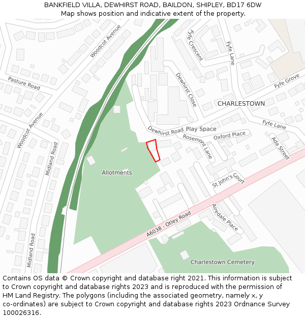 BANKFIELD VILLA, DEWHIRST ROAD, BAILDON, SHIPLEY, BD17 6DW: Location map and indicative extent of plot