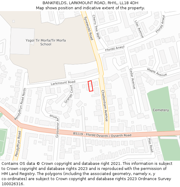 BANKFIELDS, LARKMOUNT ROAD, RHYL, LL18 4DH: Location map and indicative extent of plot