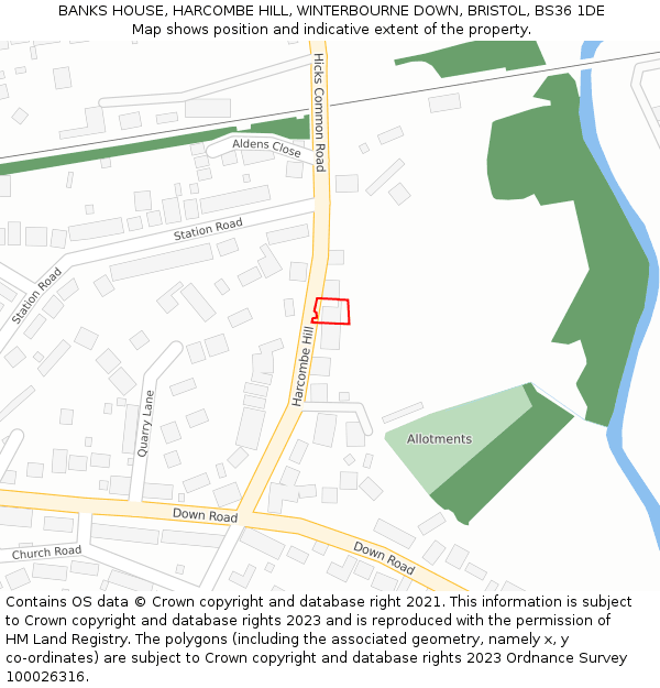 BANKS HOUSE, HARCOMBE HILL, WINTERBOURNE DOWN, BRISTOL, BS36 1DE: Location map and indicative extent of plot