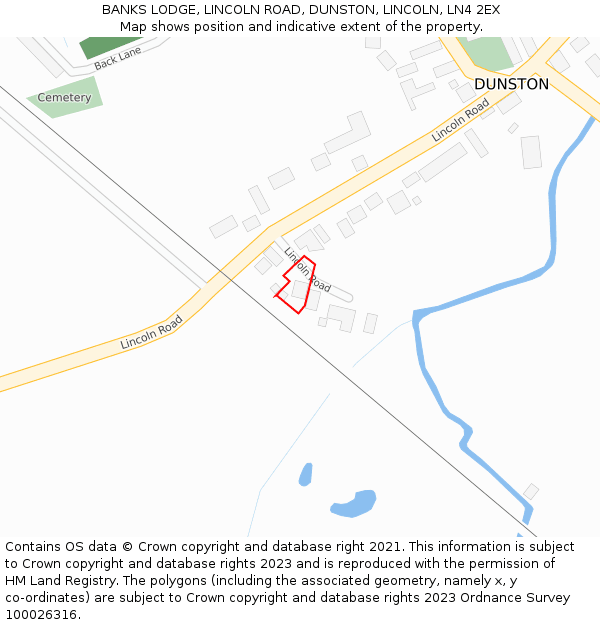 BANKS LODGE, LINCOLN ROAD, DUNSTON, LINCOLN, LN4 2EX: Location map and indicative extent of plot