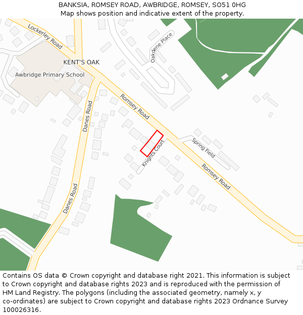 BANKSIA, ROMSEY ROAD, AWBRIDGE, ROMSEY, SO51 0HG: Location map and indicative extent of plot