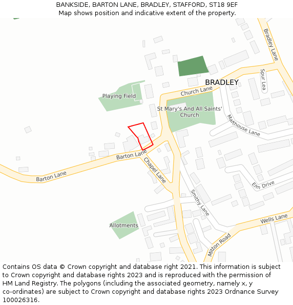 BANKSIDE, BARTON LANE, BRADLEY, STAFFORD, ST18 9EF: Location map and indicative extent of plot