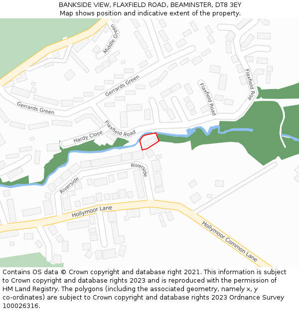 BANKSIDE VIEW, FLAXFIELD ROAD, BEAMINSTER, DT8 3EY: Location map and indicative extent of plot