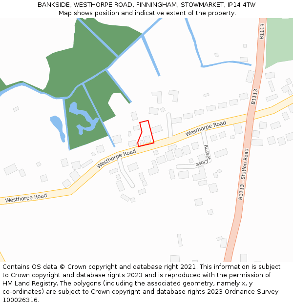 BANKSIDE, WESTHORPE ROAD, FINNINGHAM, STOWMARKET, IP14 4TW: Location map and indicative extent of plot