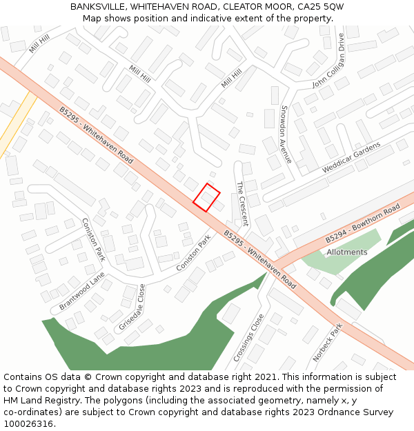 BANKSVILLE, WHITEHAVEN ROAD, CLEATOR MOOR, CA25 5QW: Location map and indicative extent of plot