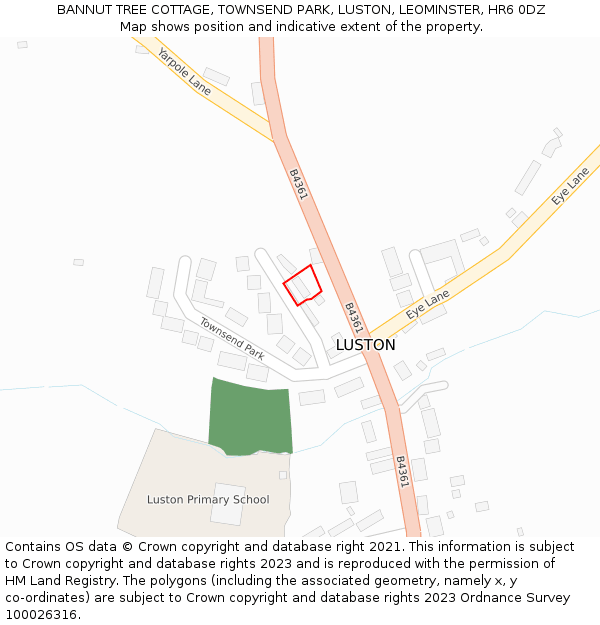 BANNUT TREE COTTAGE, TOWNSEND PARK, LUSTON, LEOMINSTER, HR6 0DZ: Location map and indicative extent of plot
