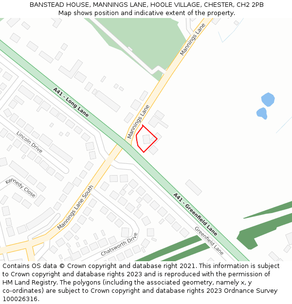 BANSTEAD HOUSE, MANNINGS LANE, HOOLE VILLAGE, CHESTER, CH2 2PB: Location map and indicative extent of plot