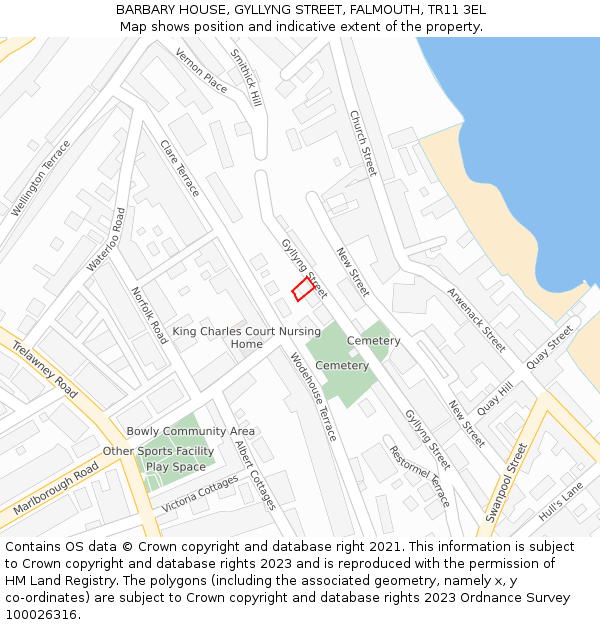 BARBARY HOUSE, GYLLYNG STREET, FALMOUTH, TR11 3EL: Location map and indicative extent of plot