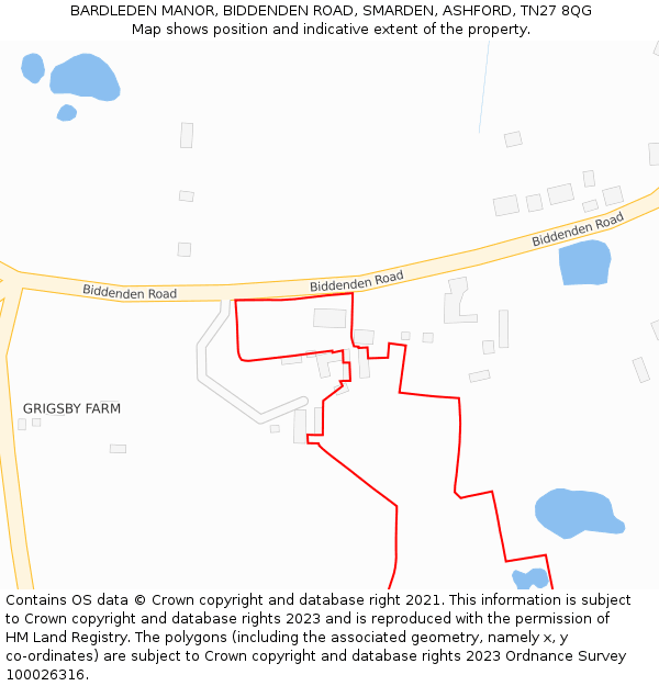 BARDLEDEN MANOR, BIDDENDEN ROAD, SMARDEN, ASHFORD, TN27 8QG: Location map and indicative extent of plot