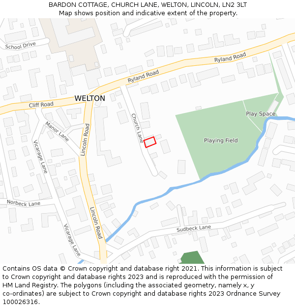 BARDON COTTAGE, CHURCH LANE, WELTON, LINCOLN, LN2 3LT: Location map and indicative extent of plot