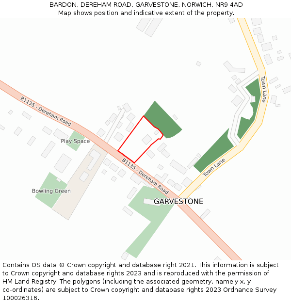 BARDON, DEREHAM ROAD, GARVESTONE, NORWICH, NR9 4AD: Location map and indicative extent of plot