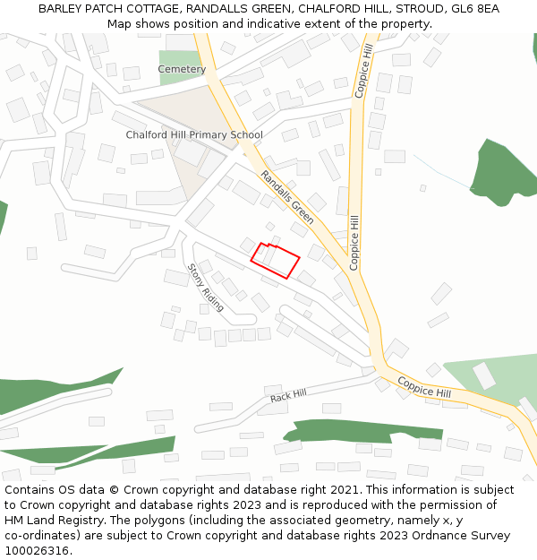 BARLEY PATCH COTTAGE, RANDALLS GREEN, CHALFORD HILL, STROUD, GL6 8EA: Location map and indicative extent of plot