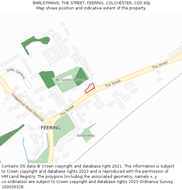 BARLEYMANS, THE STREET, FEERING, COLCHESTER, CO5 9QJ: Location map and indicative extent of plot