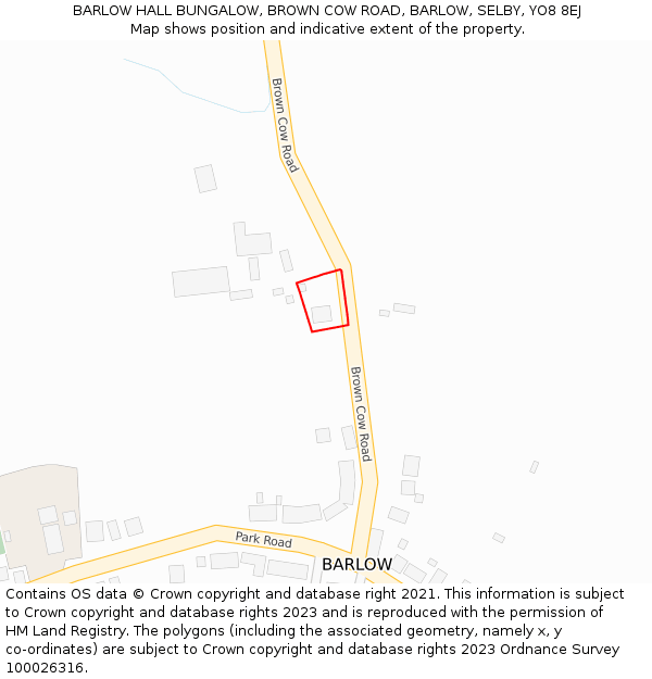 BARLOW HALL BUNGALOW, BROWN COW ROAD, BARLOW, SELBY, YO8 8EJ: Location map and indicative extent of plot