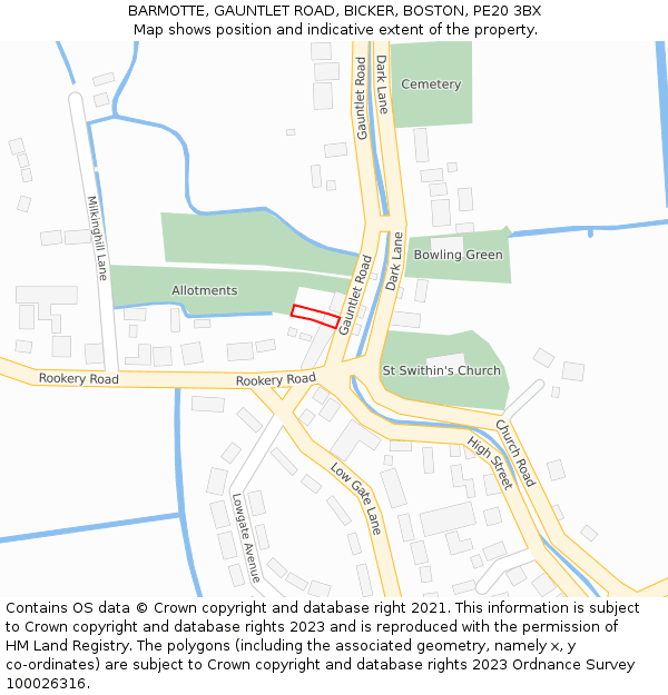 BARMOTTE, GAUNTLET ROAD, BICKER, BOSTON, PE20 3BX: Location map and indicative extent of plot