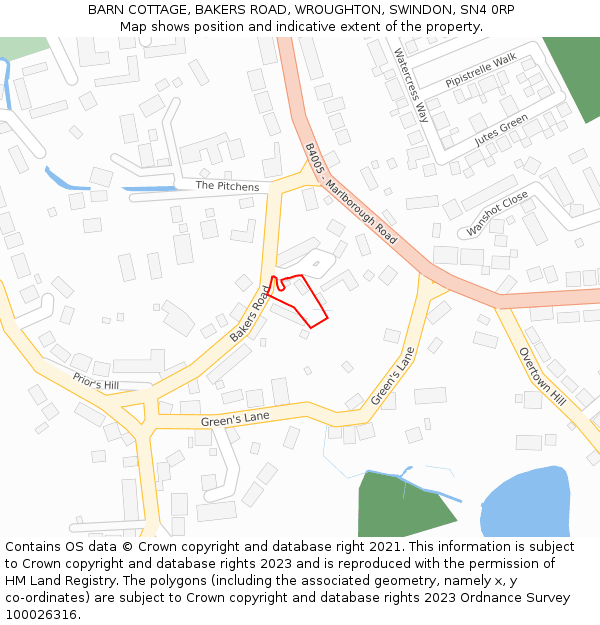 BARN COTTAGE, BAKERS ROAD, WROUGHTON, SWINDON, SN4 0RP: Location map and indicative extent of plot