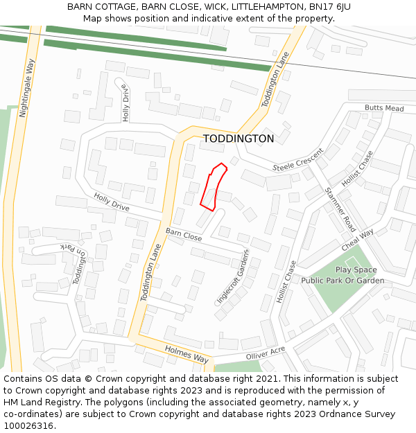 BARN COTTAGE, BARN CLOSE, WICK, LITTLEHAMPTON, BN17 6JU: Location map and indicative extent of plot