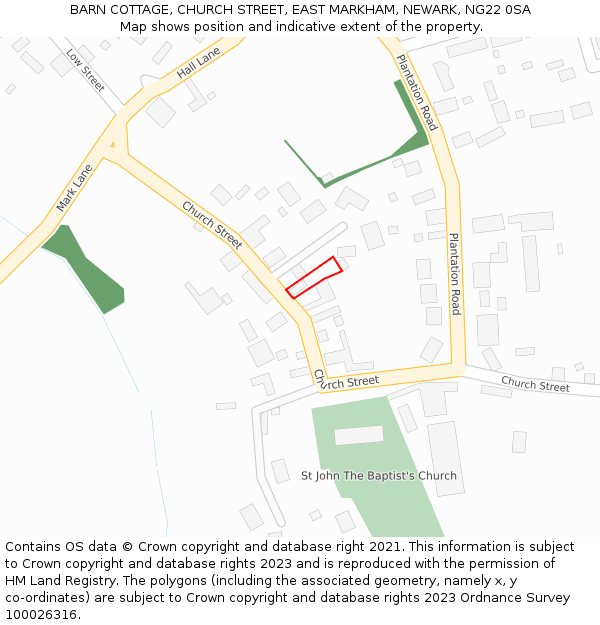 BARN COTTAGE, CHURCH STREET, EAST MARKHAM, NEWARK, NG22 0SA: Location map and indicative extent of plot