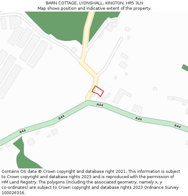 BARN COTTAGE, LYONSHALL, KINGTON, HR5 3LN: Location map and indicative extent of plot